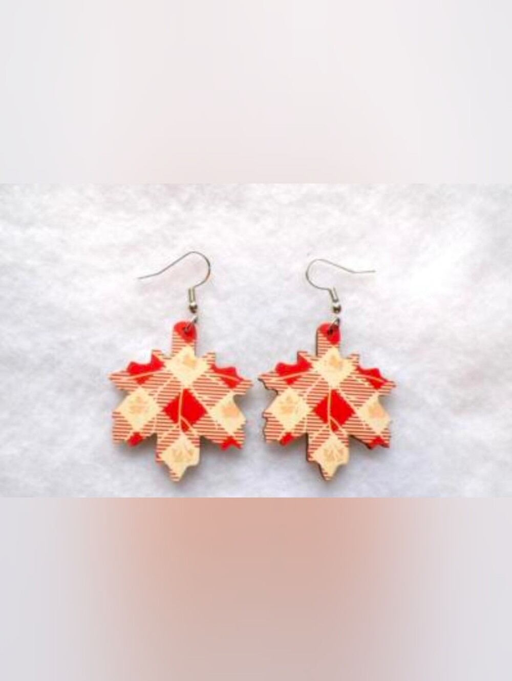 $8 Each Or Bundle 5/$20 Plaid Maple Leaf Fall Dangle Earrings in Red and Cream